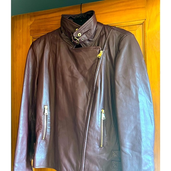 Bebe Burgundy Leather Jacket with Gold Hardware - Picture 3 of 10